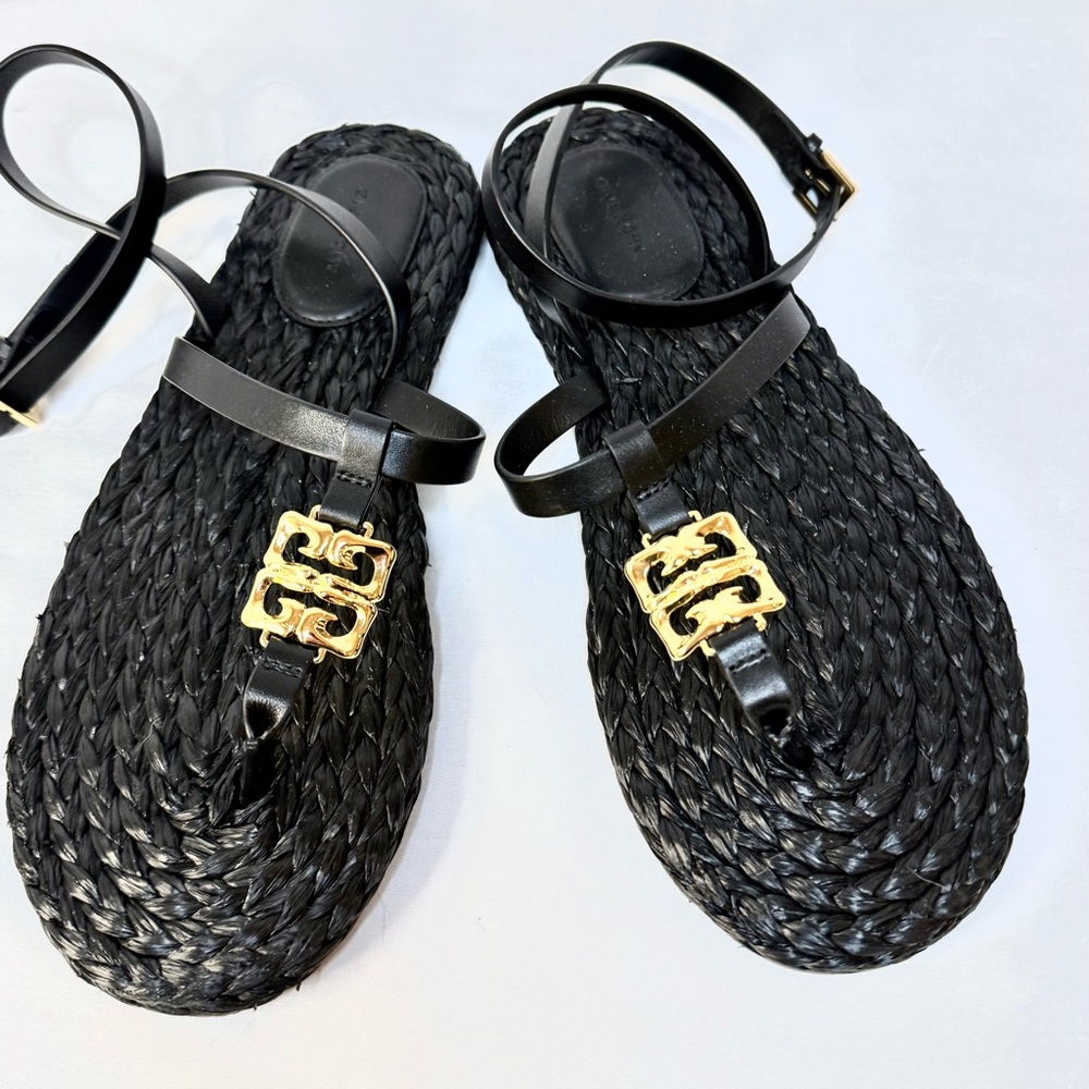 Givenchy Black and Gold Woven Sandals